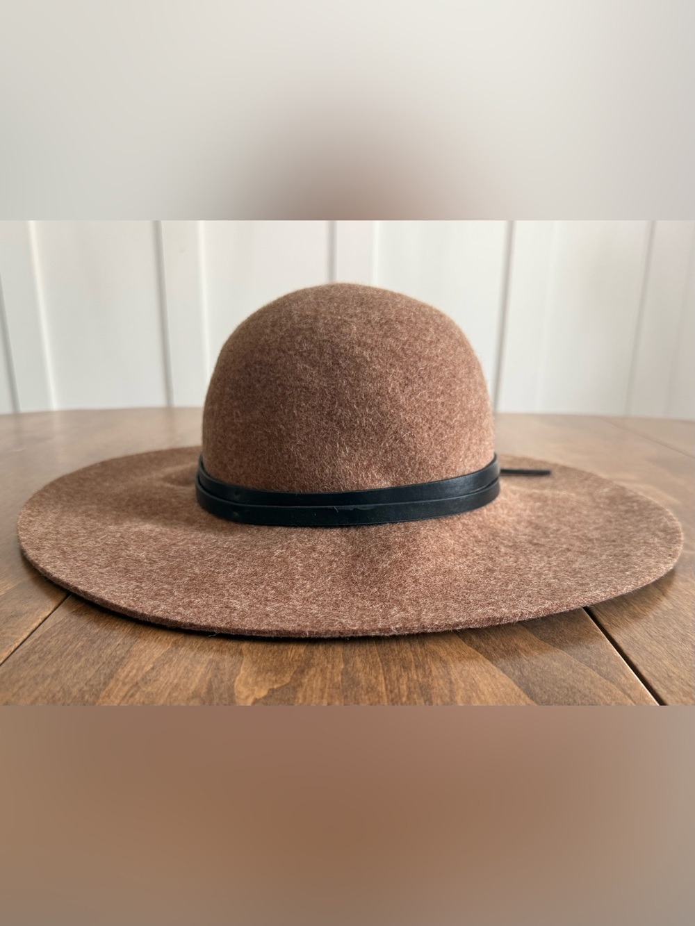 Nordstrom Brown Light Heather Wool Felt Wide-Brim Hat with Black Band Adjusts
